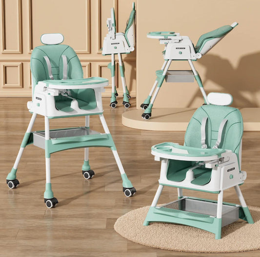 multifunctional  baby dining high chair height adjustable safety toddler feeding high chair green