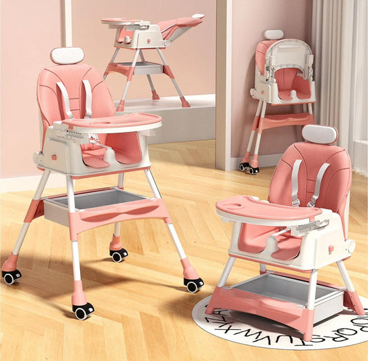 multifunctional  baby dining high chair height adjustable safety toddler feeding high chair pink