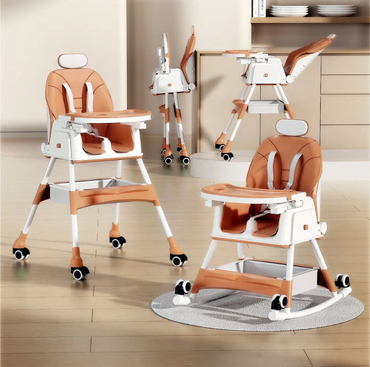 multifunctional  baby dining high chair height adjustable safety toddler feeding high chair coffee (with rocking)