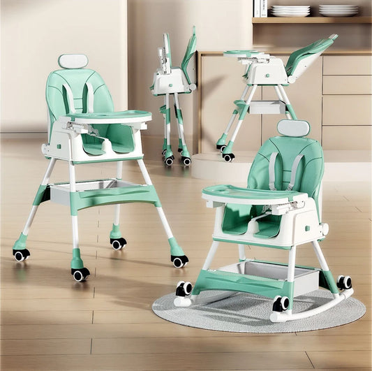 multifunctional  baby dining high chair height adjustable safety toddler feeding high chair green (with rocking)